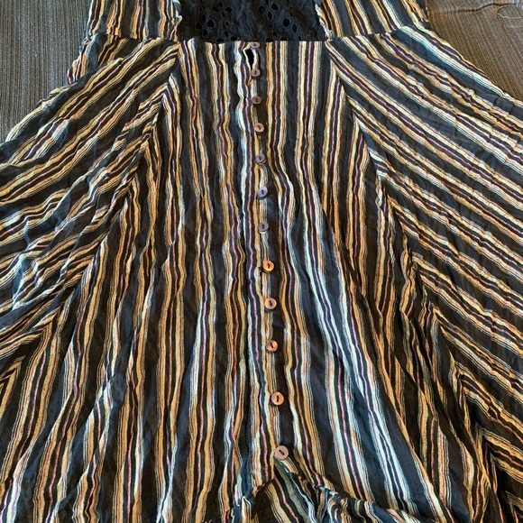 Free People One Caraway Stripe Maxi Dress Black Purple Cream Eyelet Lace Size M - Picture 12 of 16